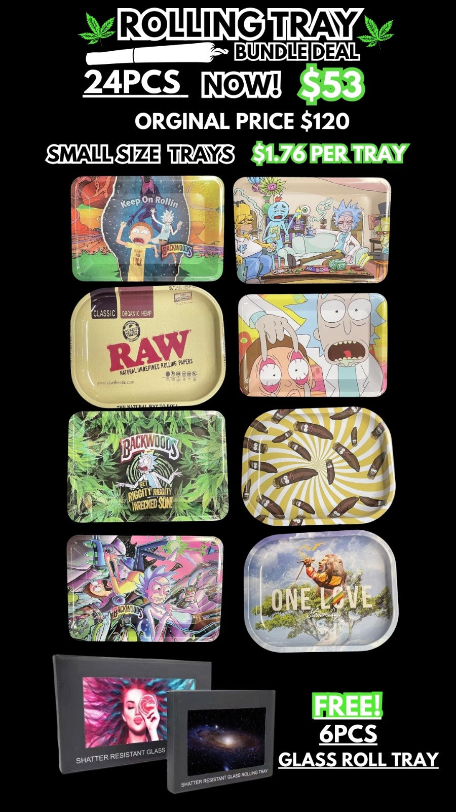 Small Rolling Tray Bundle Deal 24pcs + 6 FREE