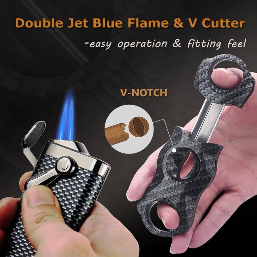 HONEST Double Jet Flame Torch Lighter & Cigar Cutter