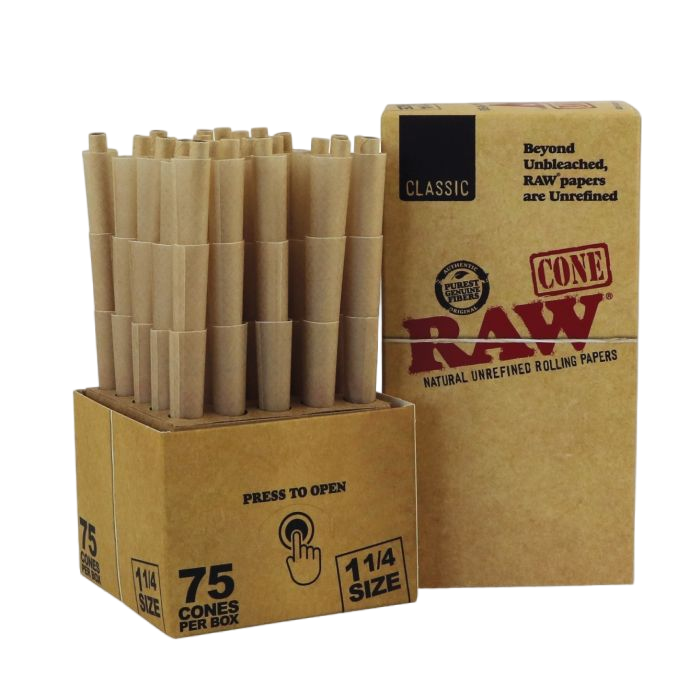 RAW CLASSIC CONE 75PK 1/4