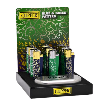 Clipper Metal Flint Blue And Green Pattern Lighter - 12PK