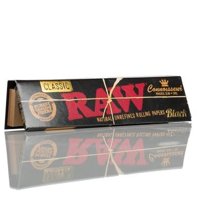 RAW BLACK CONNOISSEUR CLASSIC KING SIZE SLIM ROLLING PAPERS + TIPS